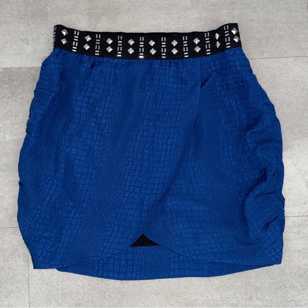 Affliction Blue Bubble Mini Skirt Embellished Ruched